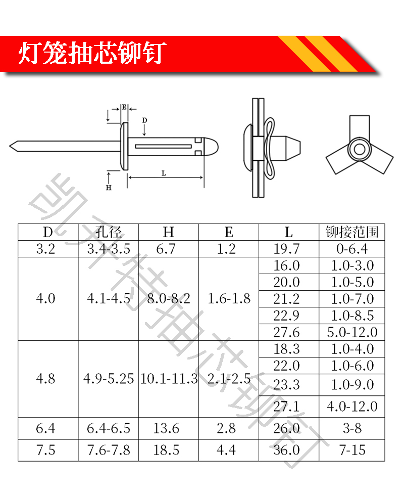 灯笼型抽芯铆钉规格型号图